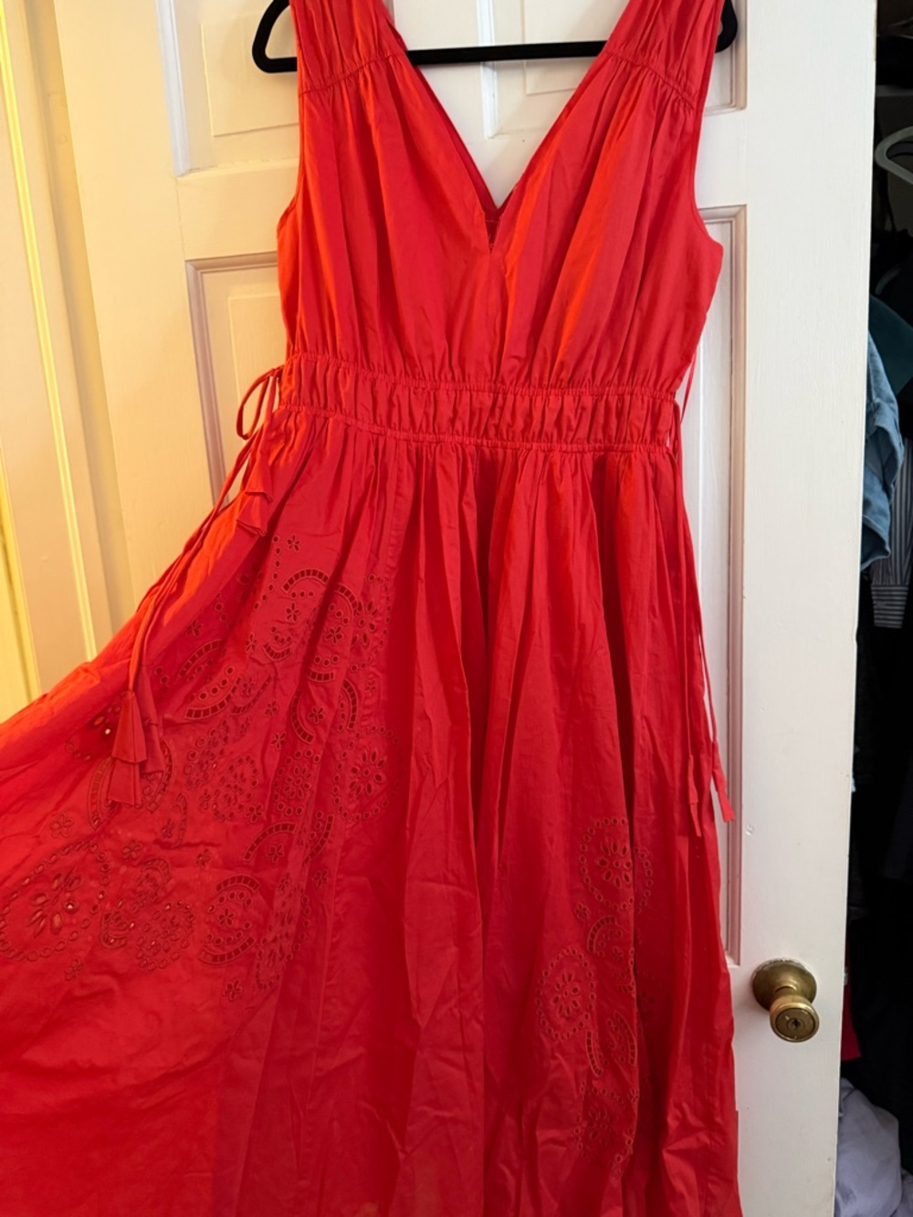 Elie Tahari Red V-Neck Eyelet Maxi Dress